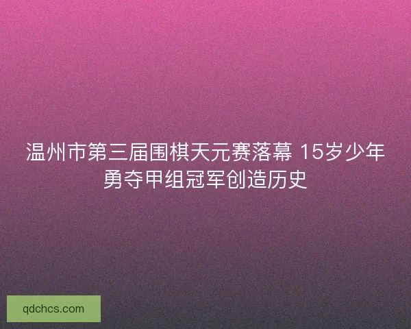 温州市第三届围棋天元赛落幕 15岁少年勇夺甲组冠军创造历史